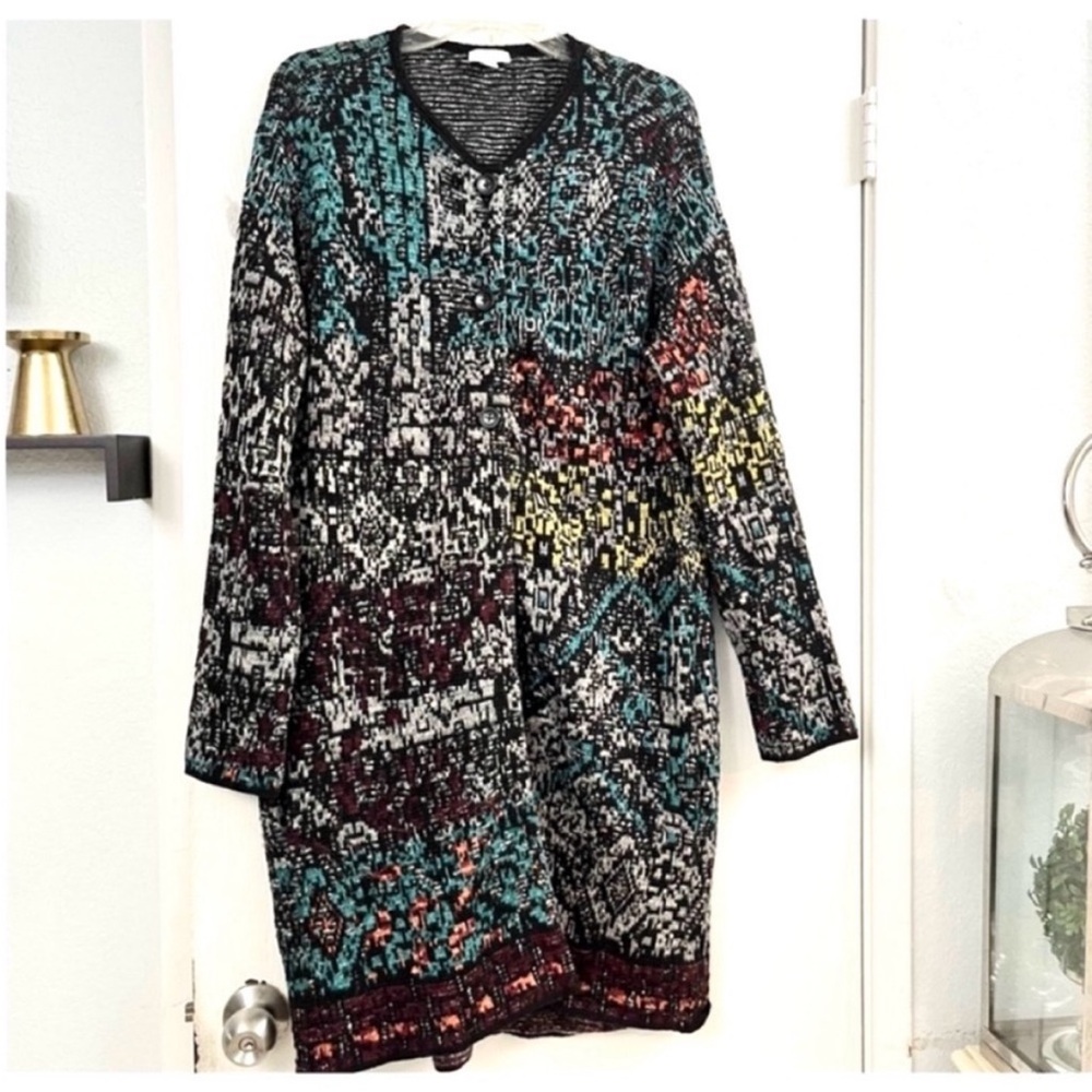 J. Jill Duster Button Front Multicolor Patterned … - image 2